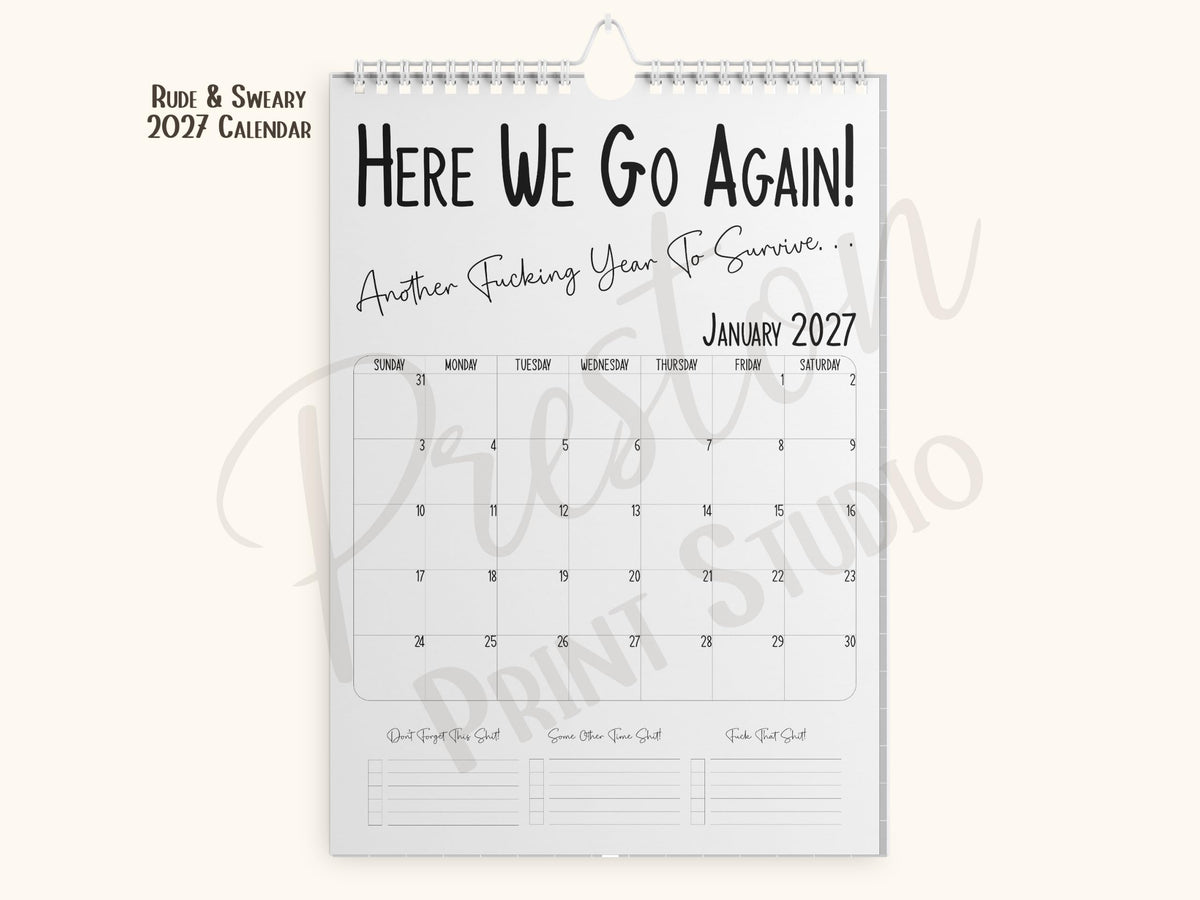 2027 Funny Wall Calendar A4 – Humorous Planner & Gift for Home or Office | Black & White Design | Calendar Gift for Him or Her