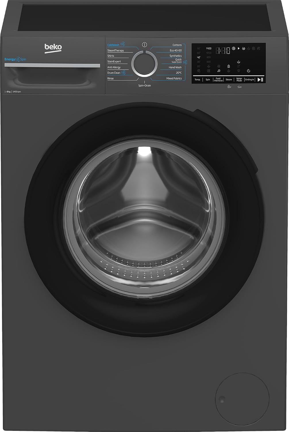 Beko 8kg Front Loading Washing Machine - 1400 RPM, 15 Programmes, LED Display, Anthracite
