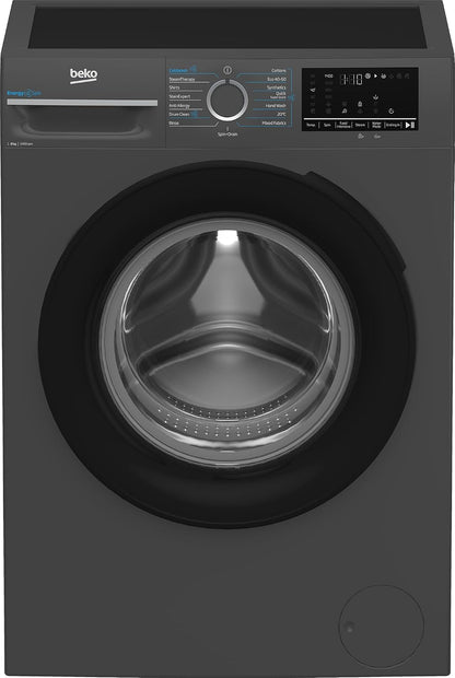 Beko 8kg Front Loading Washing Machine - 1400 RPM, 15 Programmes, LED Display, Anthracite