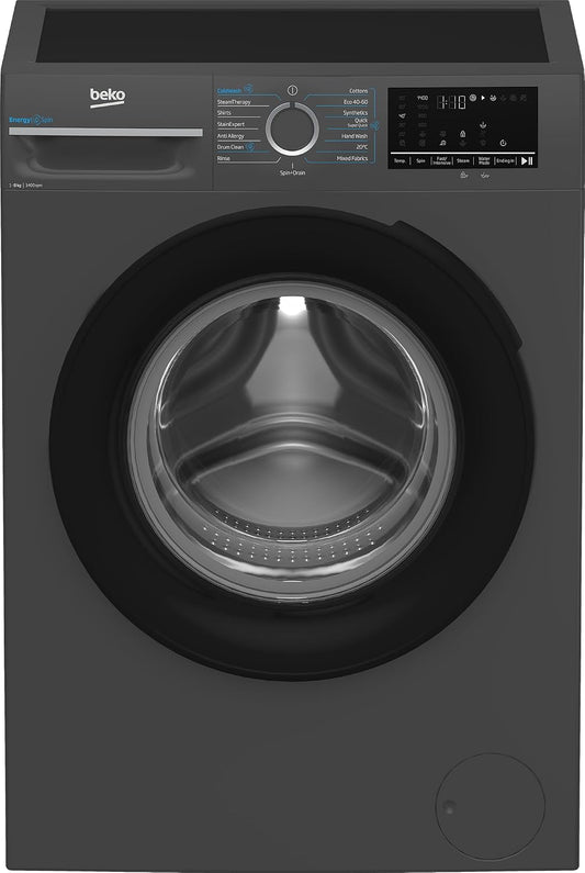 Beko 8kg Front Loading Washing Machine - 1400 RPM, 15 Programmes, LED Display, Anthracite