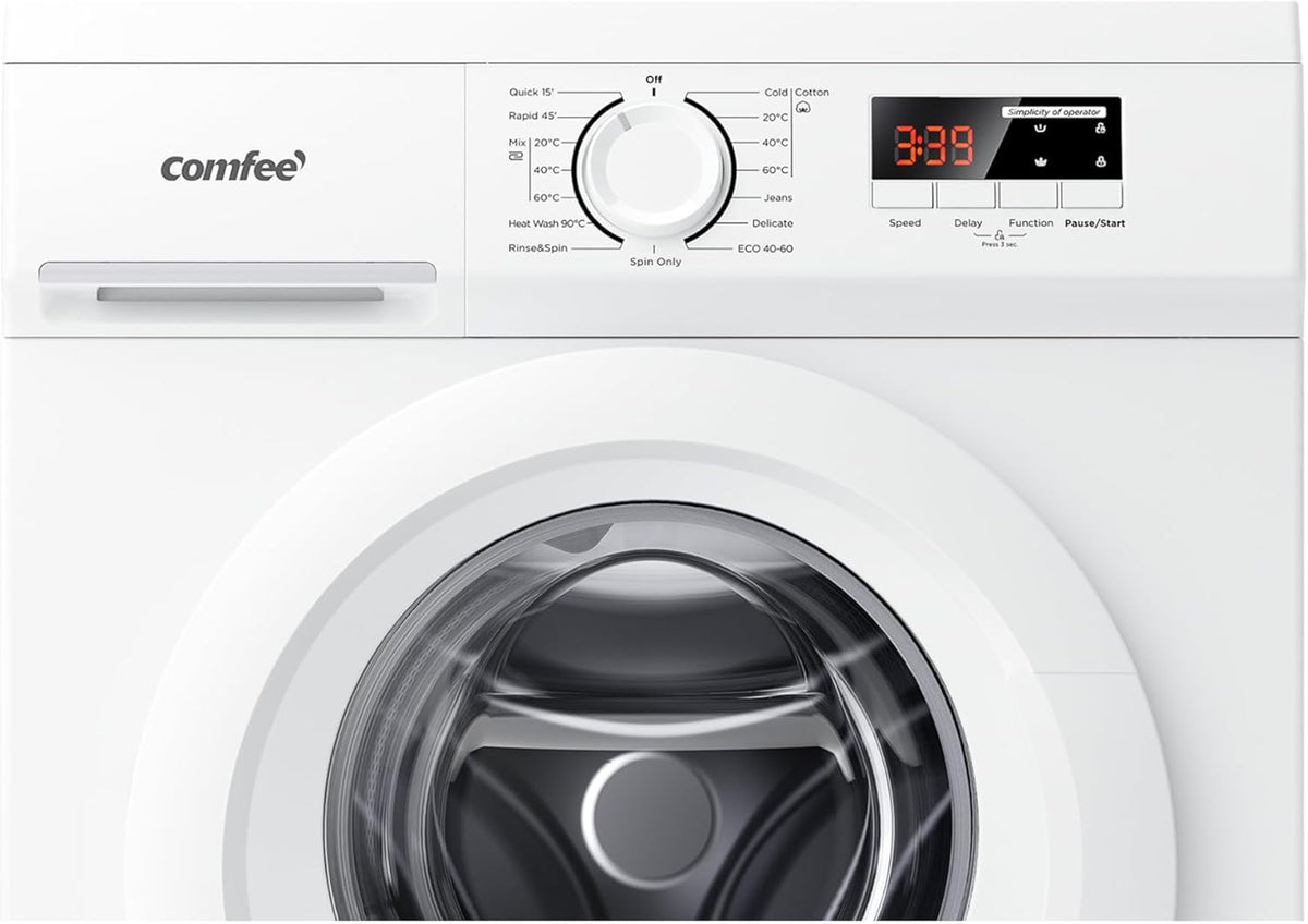 COMFEE' 8kg Washing Machine CFE12EW80/W-UK – Energy Class A, 1400rpm, Slim 48cm Depth, Steam Wash, BLDC Inverter Motor, White