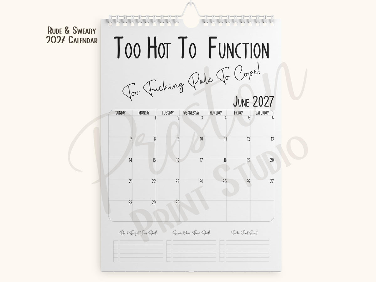 2027 Funny Wall Calendar A4 – Humorous Planner & Gift for Home or Office | Black & White Design | Calendar Gift for Him or Her