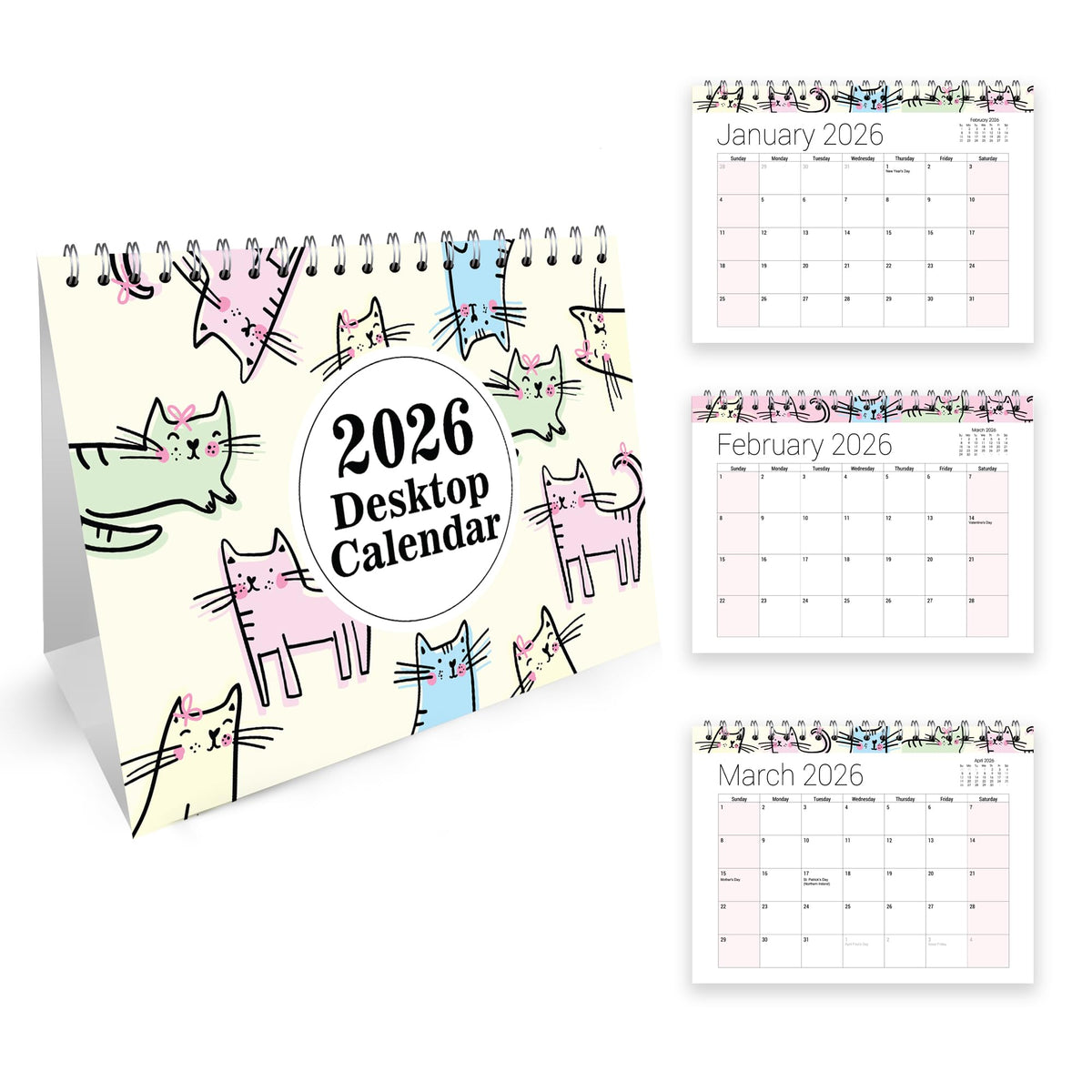 2026 Desk Calendar – Free-Standing Flip Desktop Planner with UK Bank Holiday
