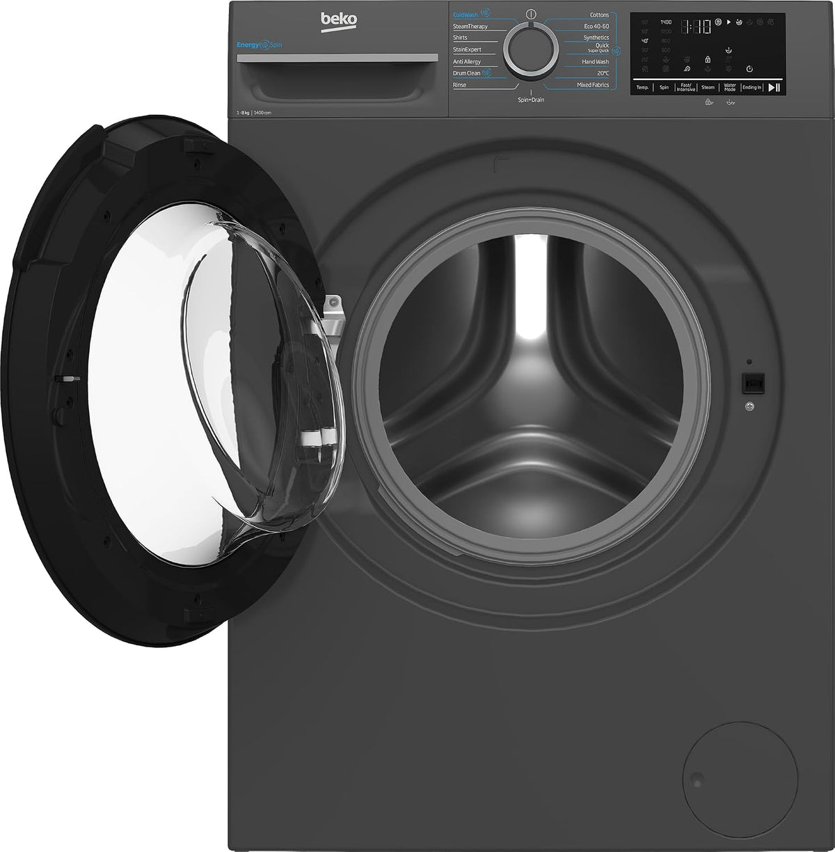 Beko 8kg Front Loading Washing Machine - 1400 RPM, 15 Programmes, LED Display, Anthracite