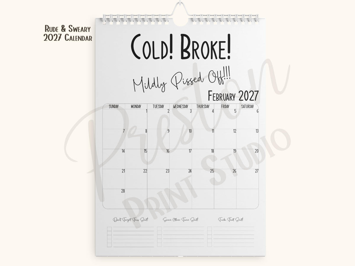 2027 Funny Wall Calendar A4 – Humorous Planner & Gift for Home or Office | Black & White Design | Calendar Gift for Him or Her
