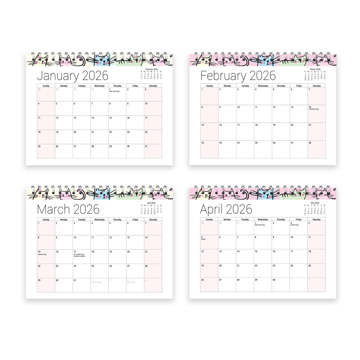 2026 Desk Calendar – Free-Standing Flip Desktop Planner with UK Bank Holiday