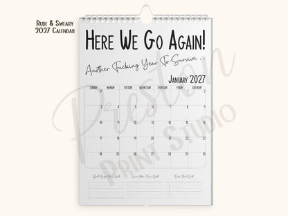 2027 Funny Wall Calendar A4 – Humorous Planner & Gift for Home or Office | Black & White Design | Calendar Gift for Him or Her