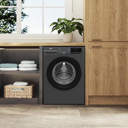 Beko 8kg Front Loading Washing Machine - 1400 RPM, 15 Programmes, LED Display, Anthracite