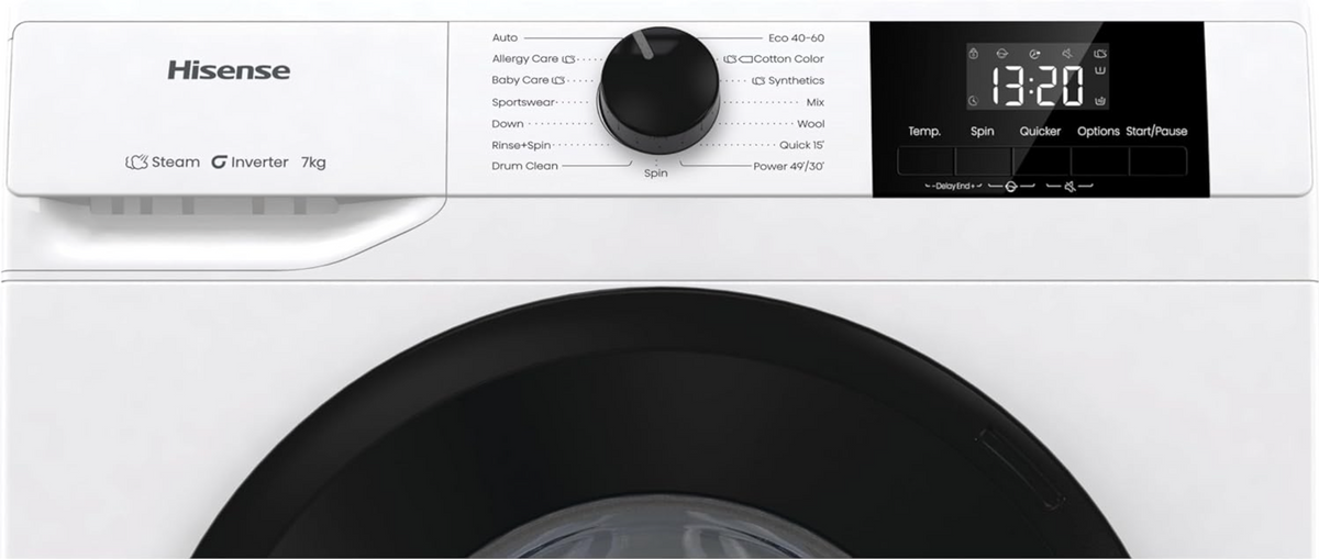 Hisense WF1G7021BW Freestanding Washing Machine 7kg - 1200 RPM, 15 Programs, White