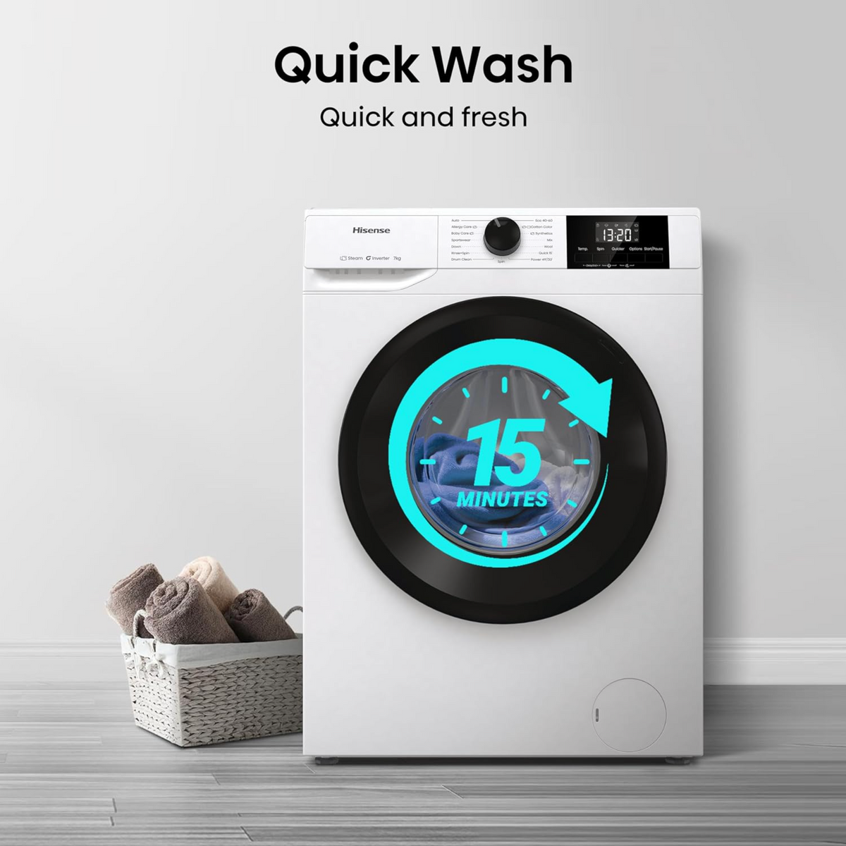 Hisense WF1G7021BW Freestanding Washing Machine 7kg - 1200 RPM, 15 Programs, White