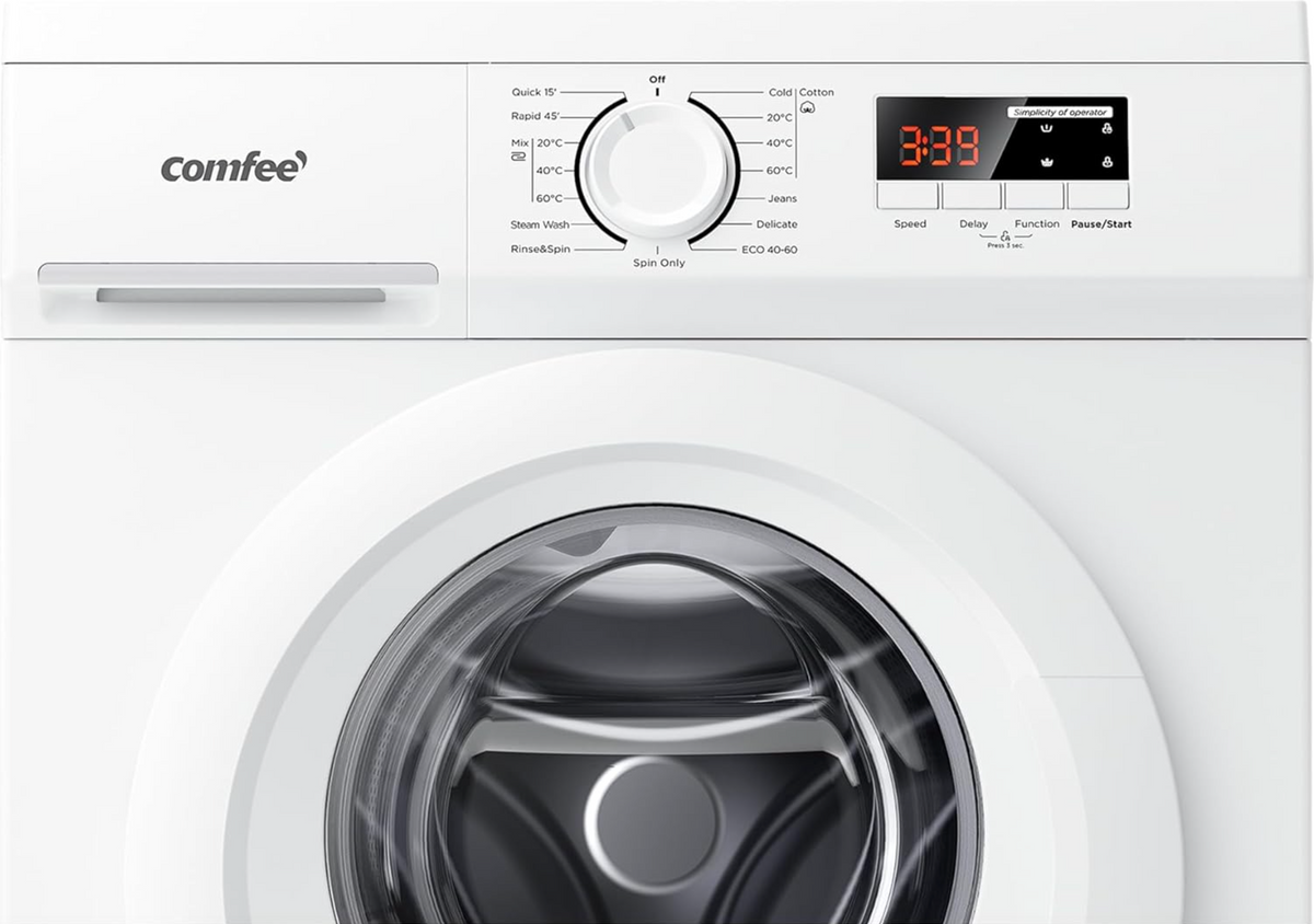 COMFEE' CFE12EW90 Freestanding Washing Machine 9kg - 1400 RPM, BLDC Inverter, Steam Wash, White