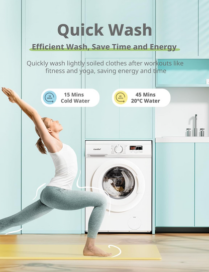 COMFEE' CFE12EW90 Freestanding Washing Machine 9kg - 1400 RPM, BLDC Inverter, Steam Wash, White