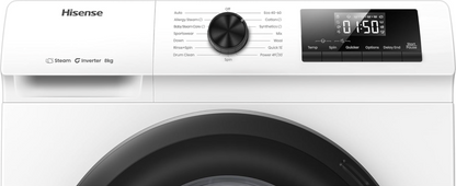Hisense WF1Q8041BW Freestanding Washing Machine 8kg - 1400 RPM, Inverter, Steam Wash, White