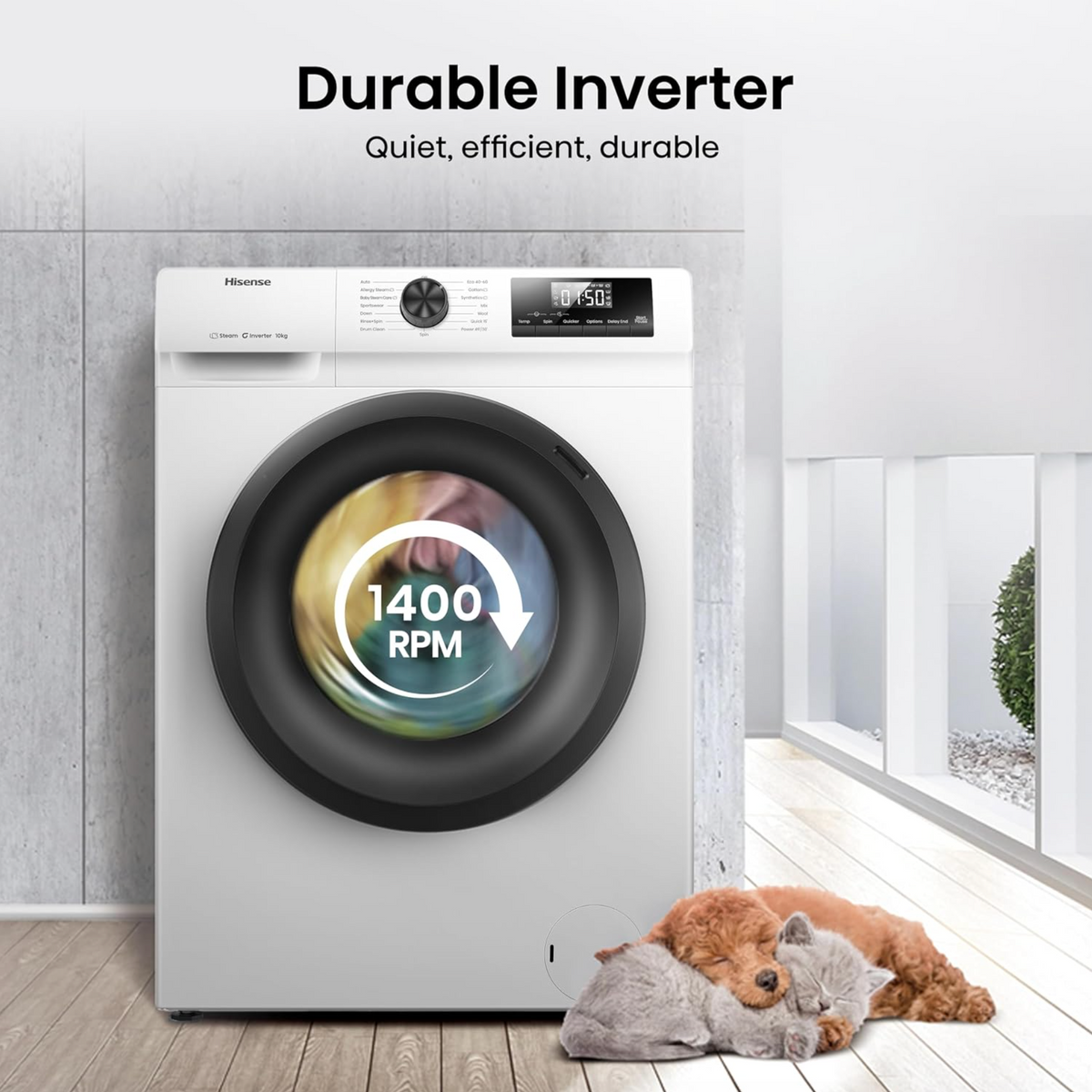 Hisense WF1Q8041BW Freestanding Washing Machine 8kg - 1400 RPM, Inverter, Steam Wash, White