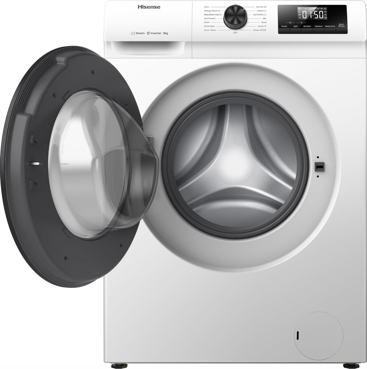 Hisense WF1Q8041BW Freestanding Washing Machine 8kg - 1400 RPM, Inverter, Steam Wash, White